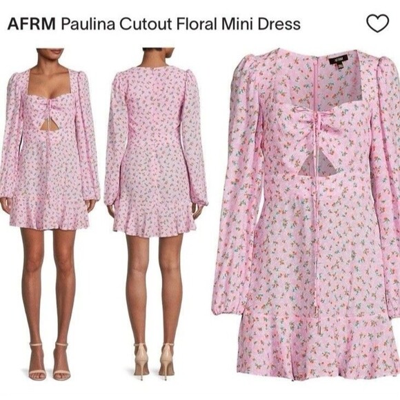 AFRM Los Angeles Barbie Core Cut Out Pink Floral Mini Dress Sz S Long Sleeve - Picture 3 of 6